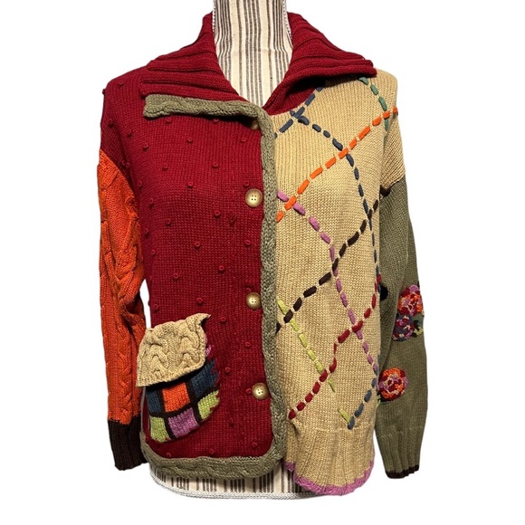 Vintage Susan Bristol knit sweater petite small multi colored button cardigan - Picture 1 of 10